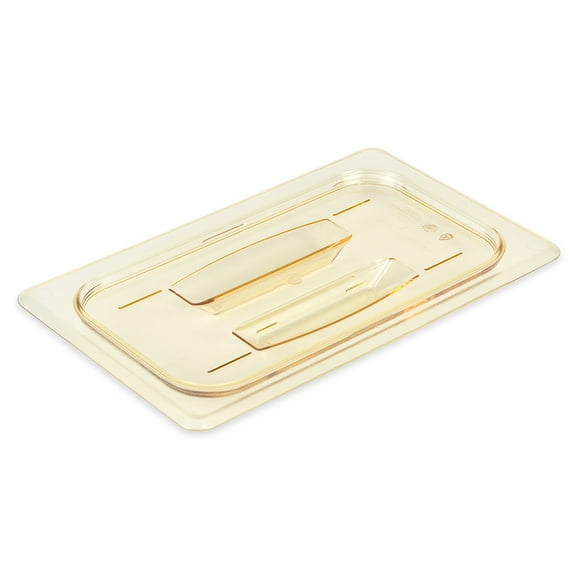 Cambro 40HPCH150 H-Pan Food Pan Cover - 1/4 Size, Non-Stick, Flat with Handle, Amber