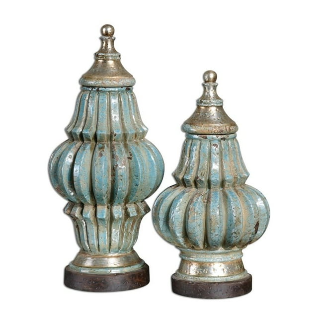 Uttermost Fatima 2 Piece Sky Blue Decorative Urns Set in Sky Blue