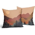 thumbnail image 1 of shiyou-Boho Abstract Mountain Pillow Covers 18x18 Inch Set of 2 Nature Landscape Sunset Forest Print Decoration Throw Pillows Green Tree Square Linen Cushion Case For Home Room Bed Sofa Outdoor Indoo, 1 of 4