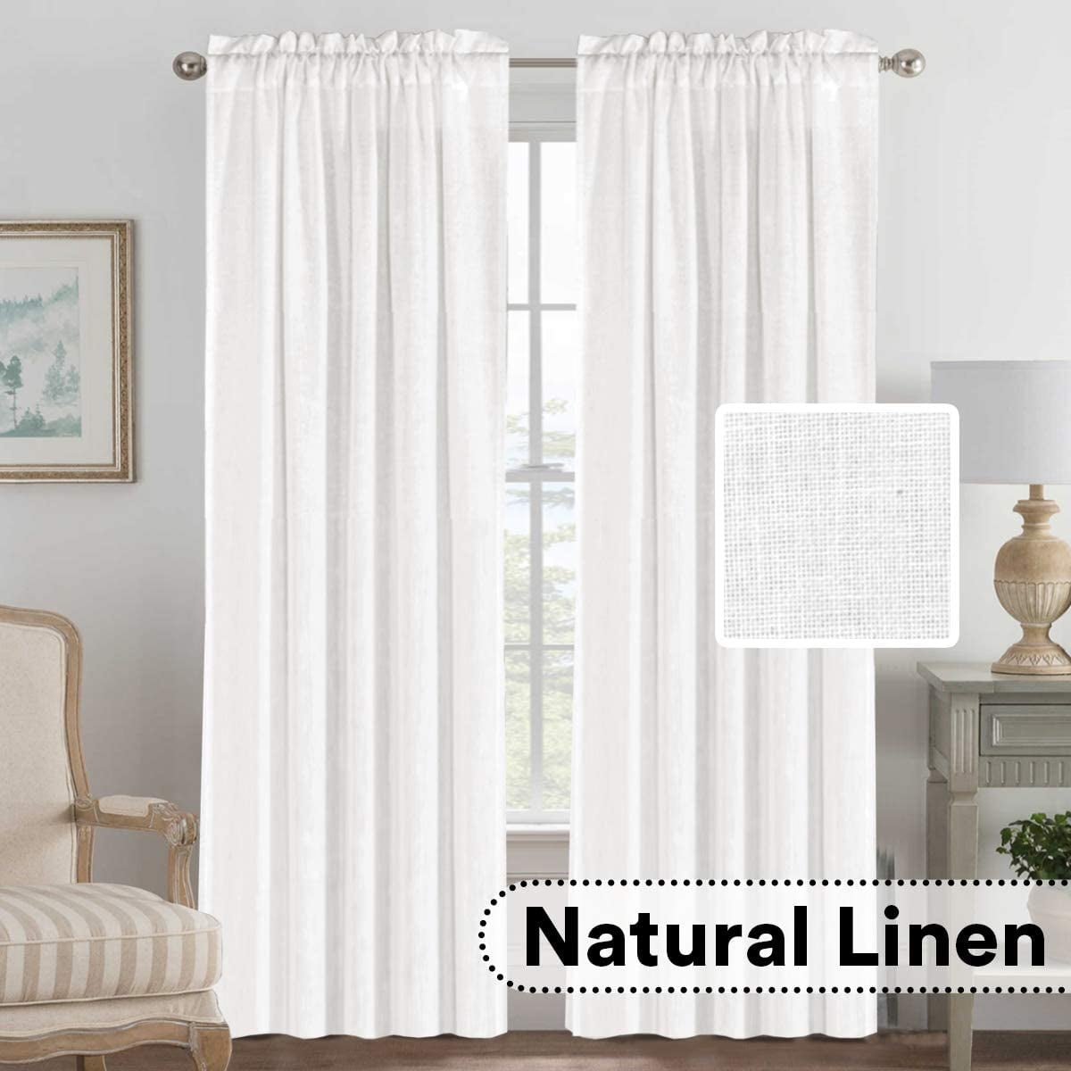 Shop Rich Linen Curtains Semi-Sheer for Bedroom/Living Room|Rod Pocket Textured Flax Window Curtain Drape from Walmart on Openhaus