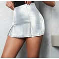 thumbnail image 5 of High Waist Stretch Split Hem Leather Club Mini Skort Women Bottoms Music Festival, 5 of 6