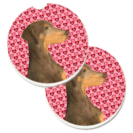 

Carolines Treasures SS4479CARC Doberman Hearts Love and Valentines Day Portrait Set of 2 Cup Holder Car Coasters Large