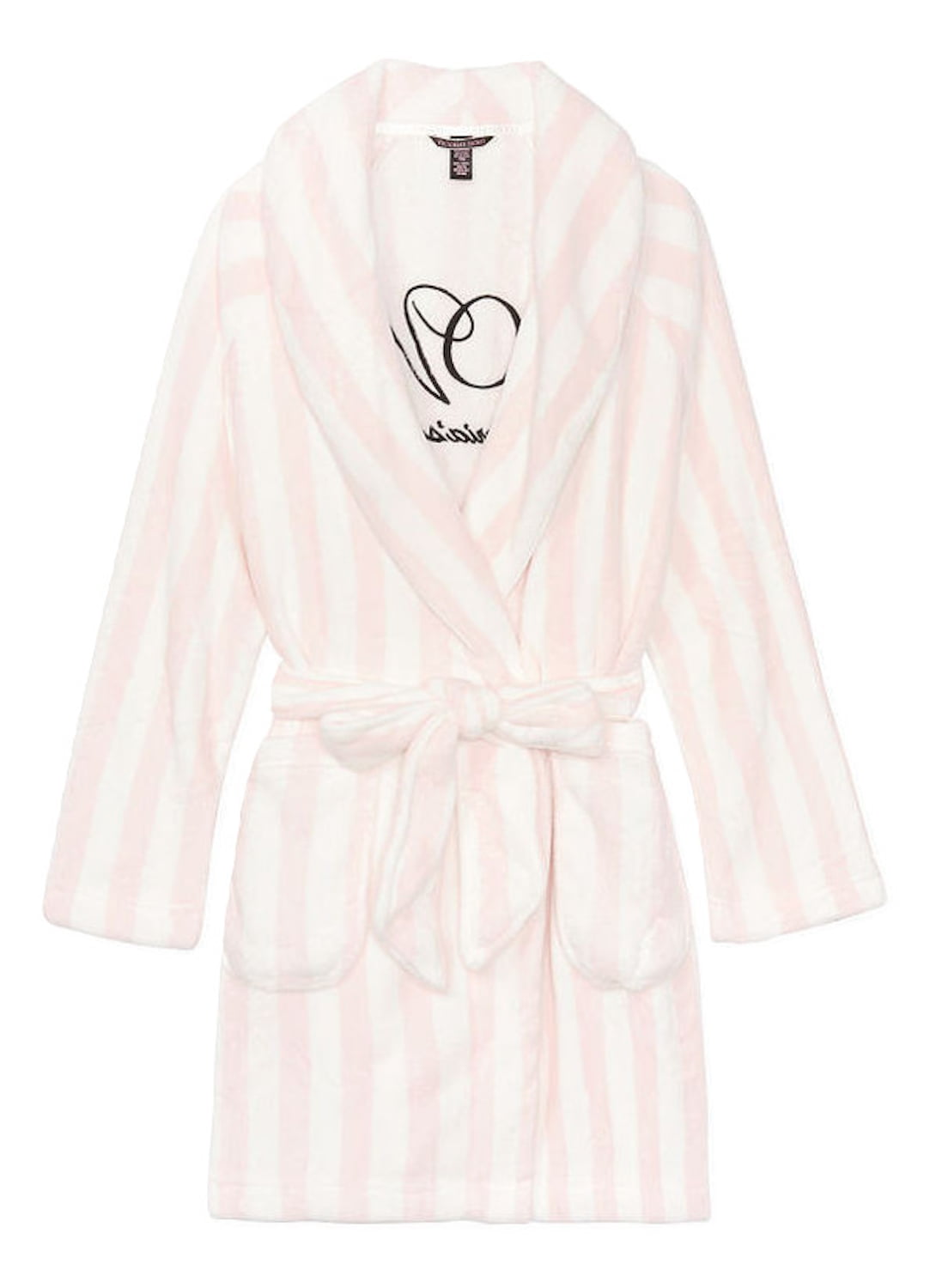 VICTORIA'S SECRET SOFT Plush The Cozy  Short Robe white pink logo Bathrobe M/L