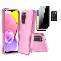 Xhy for Samsung Galaxy A03S Case 2 in 1 Case with privacy Screen Protector and Lens Protector 3-Pack Rugged Drop Resistant TPU Durable Full Body Protection Grade Detachable Case Pink