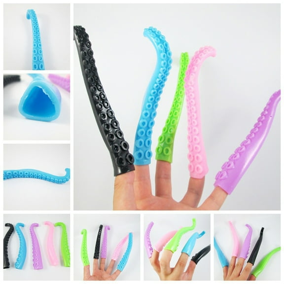 NICEXMAS 5Pcs Sea Animal Finger Puppets Octopus Tentacles TPR Assorted Color Transform Fingers into Tentacles Christmas