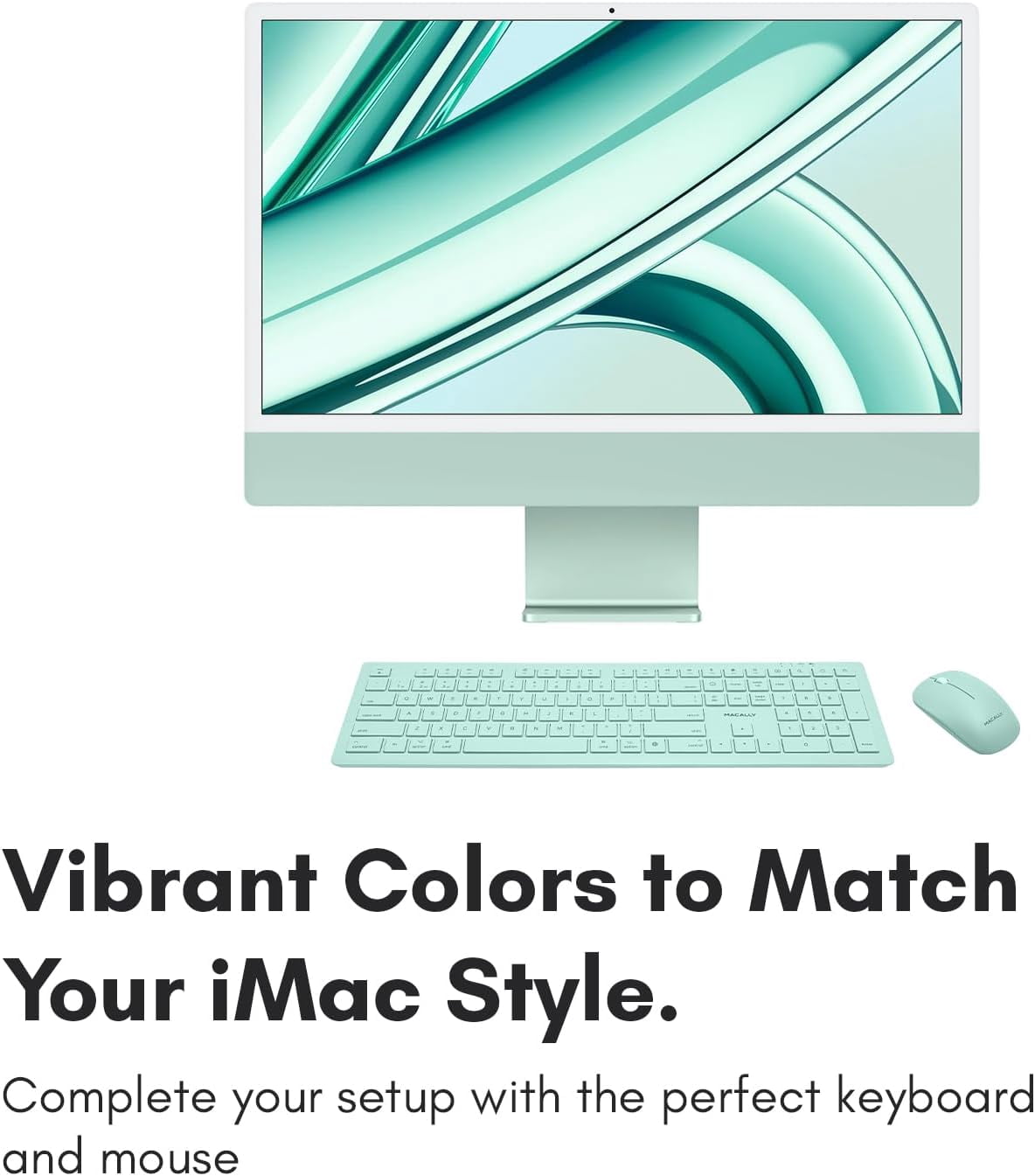 Macally Wireless Keyboard and Mouse Combo for Mac Mini/Pro, iMac, MacBook, iPad, iPhone - Compatible Bluetooth Apple Keyboard and Mouse Combo (Multi Device, Rechargeable, Emoji Keys) - Light Green