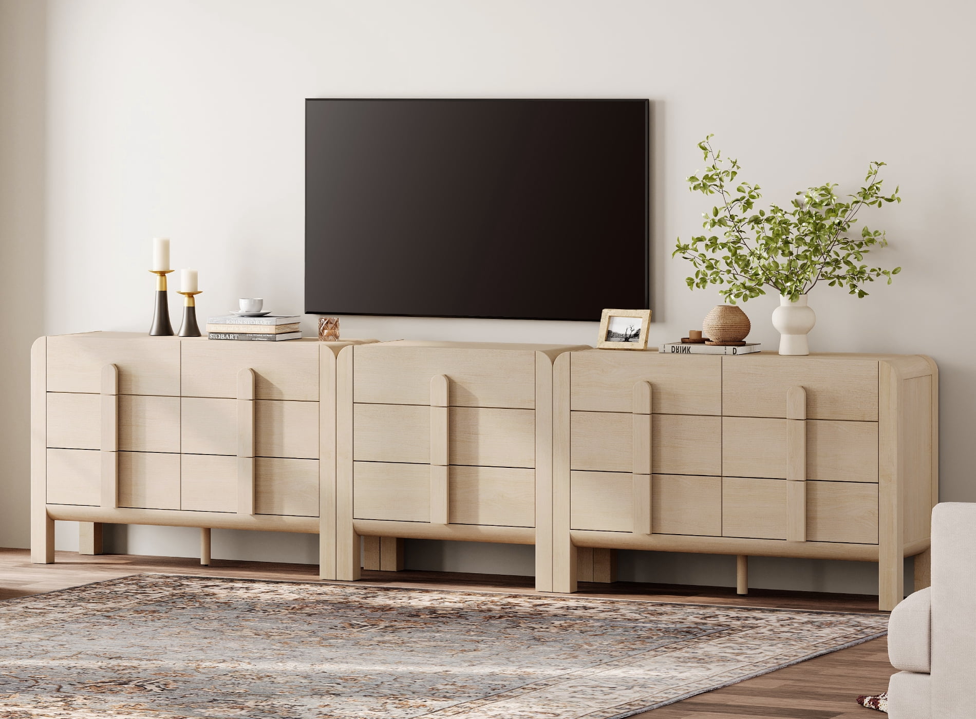 Modern Dresser TV Stand for TVs up to 120 inch, 3-in-1 Wood Media Console Table with 15 Drawers, Mid Century Entertainment Center with Storage for Living Room Bedroom