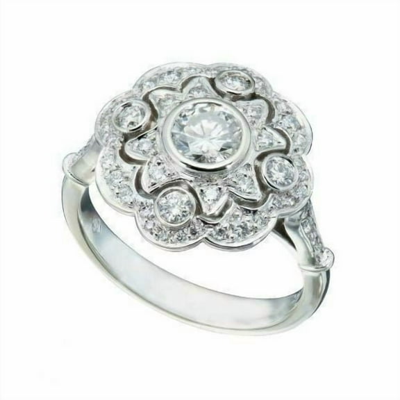 Art Deco Bezel Set Diamond Dome Ring 2.1 Ct Round Diamond 14K White Gold Over