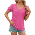 thumbnail image 2 of lmcalzta Womens Tops Puff Short Sleeve Crewneck T Shirts Spring Summer Casual Solid Color Tees Blouses, 2 of 6