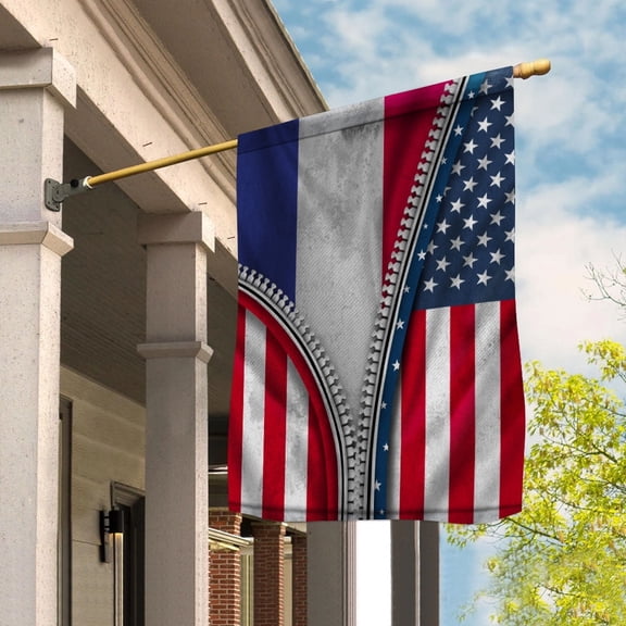 Zipper Flag American Show French Flag USA France Patriotic Root House Flag, Double-Sided Decorative Outdoor Flag, Patriotic Polyester Yard Flag 29.5 x 39.5 in