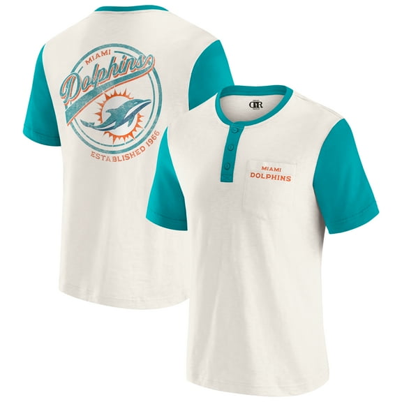 Men's Darius Rucker Collection by Fanatics Cream Miami Dolphins Henley Colorblock Slub Pocket T-Shirt