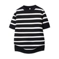 thumbnail image 4 of LEKWK Mens Striped Shirt Crewneck Horizontal Short Sleeve Lightweight Tops Ribbed Knit Breathable Tees Relaxed Fit Casual Retro Daily Vacation Summer Tops Black S, 4 of 4