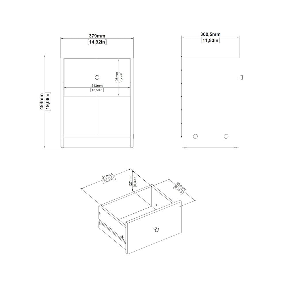 Tvilum Studio 1 Drawer and 1 Shelf Bedroom Nightstand for Adults- Set of 2, White