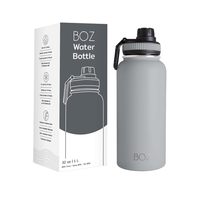 Botella de Agua BOZ Gris XL de Acero Inoxidable Boca Ancha Doble Pared Sin BPA