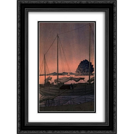 Hasui Kawase 2x Matted 20x24 Black Ornate Framed Art Print 'Hayama, Iyo'