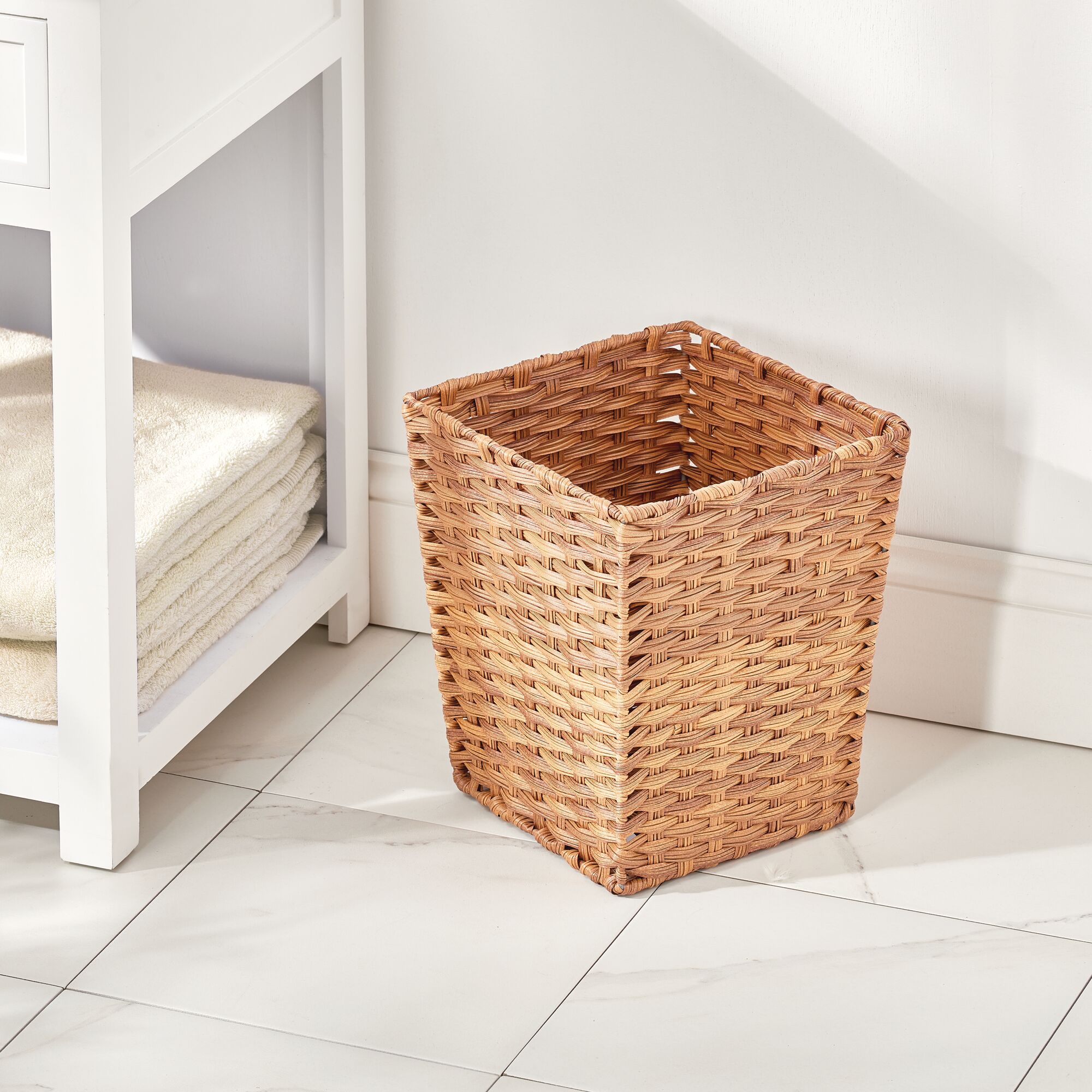mDesign Woven Square Trash Can Wastebasket, Garbage Container Bin - Brown