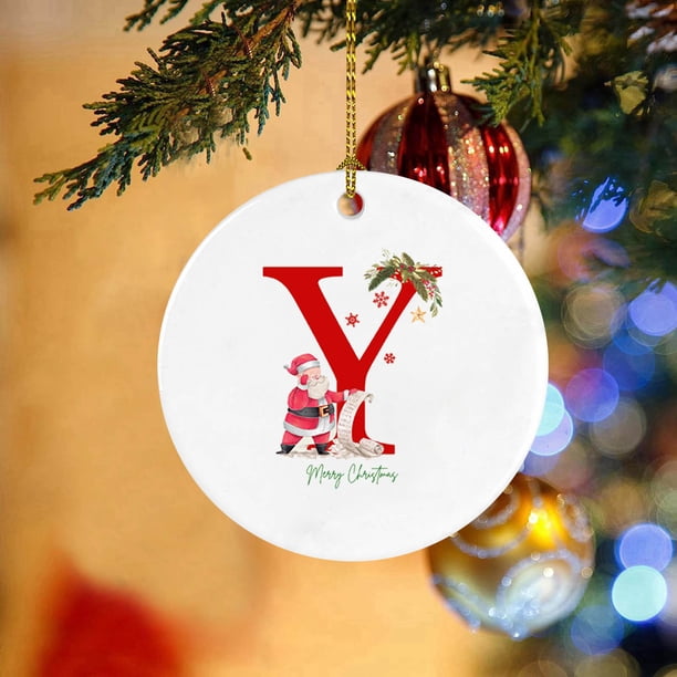 Puntoco Adorno colgante redondo de acrílico con 26 letras de Papá Noel para coche, accesorio para colgar en las fiestas