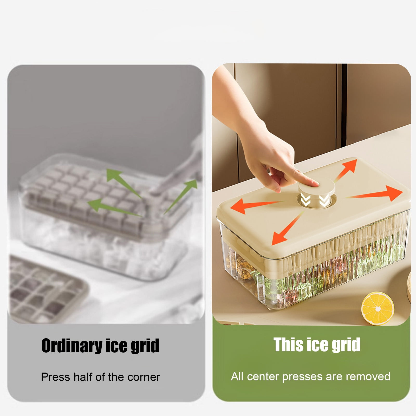 Fufafayo Double Layer Ice Tray, Press Type Ice Maker for Homemade Ice Cubes, Large Capacity Ice Making Box with Ice Shovel for Refrigerator, Kitchen or Freezer, Easy Release Stay Cool Design