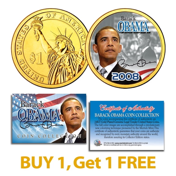 Collectible BARACK OBAMA Inauguration Presidential $1 Dollar US Coin 24K Gold Plated - BOGO