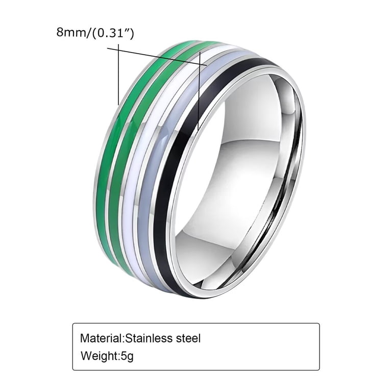 PAURO Men 8mm Stainless Steel Enamel Rainbow LGBT Pride Ring for