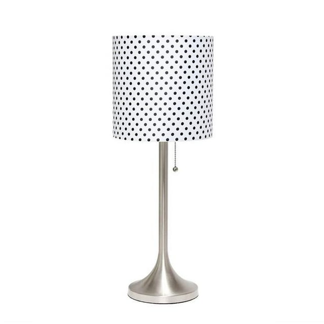 Simple Designs Lampe de Table Conique en Nickel Brossé avec Abat-Jour en Tissu à Pois