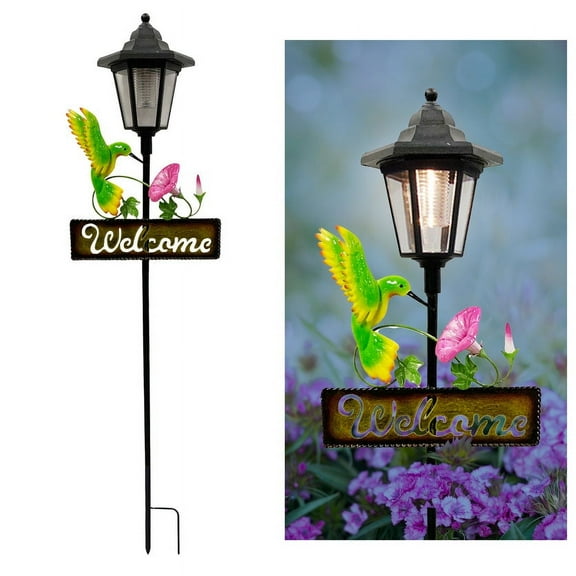 Crosslight Hummingbird Welcome Sign Garden Stake Light - Yard, Lawn, Patio, Pathway, Backyard