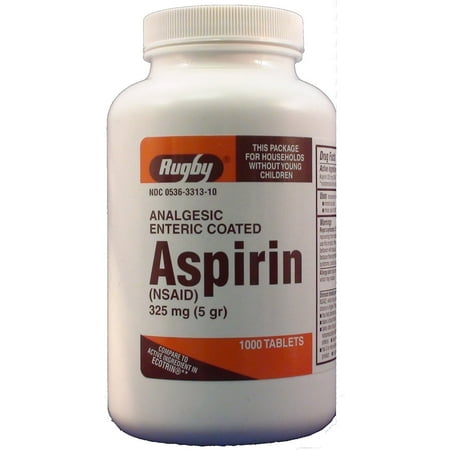 Rugby Analgesic Enteric Coated Aspirin Tablets, 325 mg, 1000 Count