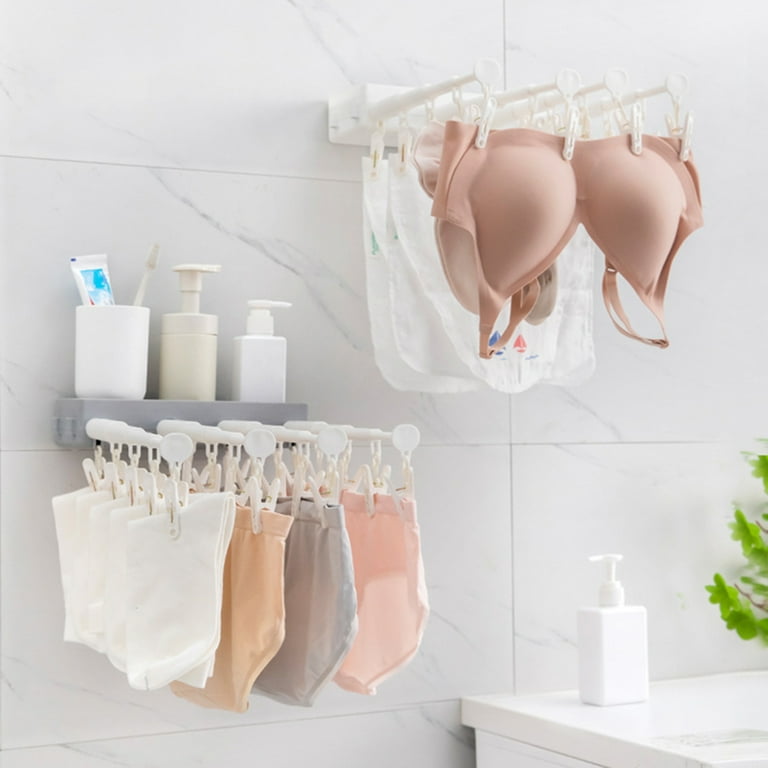 Yesbay Telescopic Rods Space saving Drying Rack Storage Function Punch Free Clips Folding Clothes Dryer Home Supplies