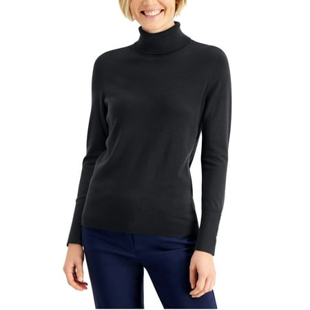 JM Collection Women's Stud-Sleeve Pullover Turtleneck Sweater Black Size Large