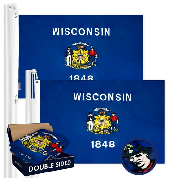 Wisconsin WI State Flag 3x5FT 2-Pack Double-sided Embroidered Polyester By G128