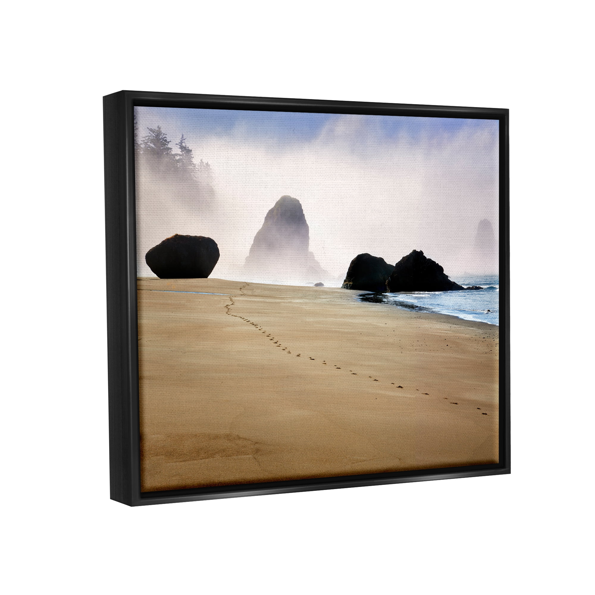 Stupell Industries Beach Sand Footprints Foggy Cliffs Coastal Photography Black Floater Framed Art Print Wall Art