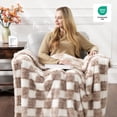 thumbnail image 4 of CBCHome Checkered Chenille Furry Throw Blanket – Soft Plush Cozy Dorm Room Essential, for Sofa and Bed, Graduation Gift for Her and Teens (Taupe Brown, 50"x60"), 4 of 7