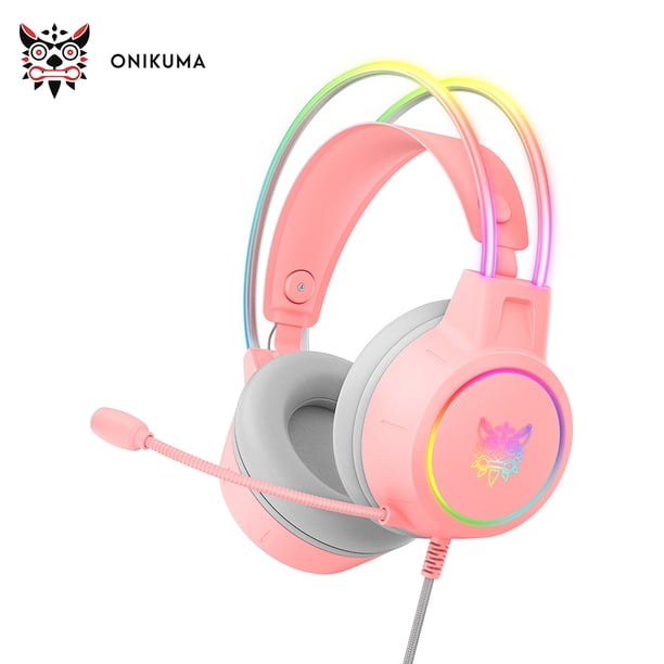 Auriculares de juegos ONIKUMA, Plug and Play, Luces RGB de colores, Micrófono cancelador de ruido, Esponja respirable, Controlador de 50 mm, Diseño ergonómico ligero, Compatible con PC, PS4,