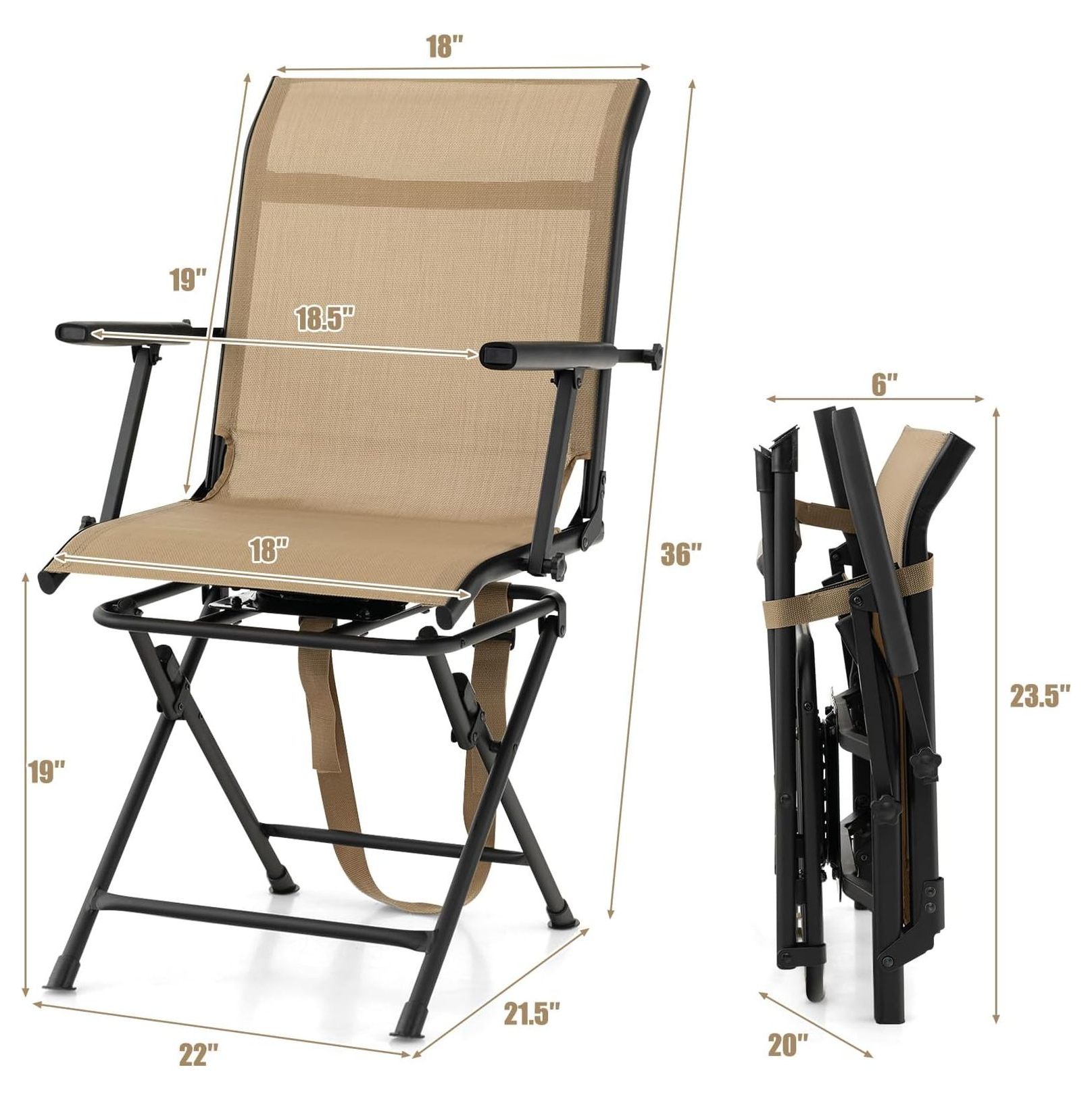 Hunting Chair, 360 Degree Swivel Hunting Blind Chair with Carry Handle, 330 lbs Capacity, Comfortable, Waterproof, Portable and Silent Folding Dove Hunting Chair for Blinds