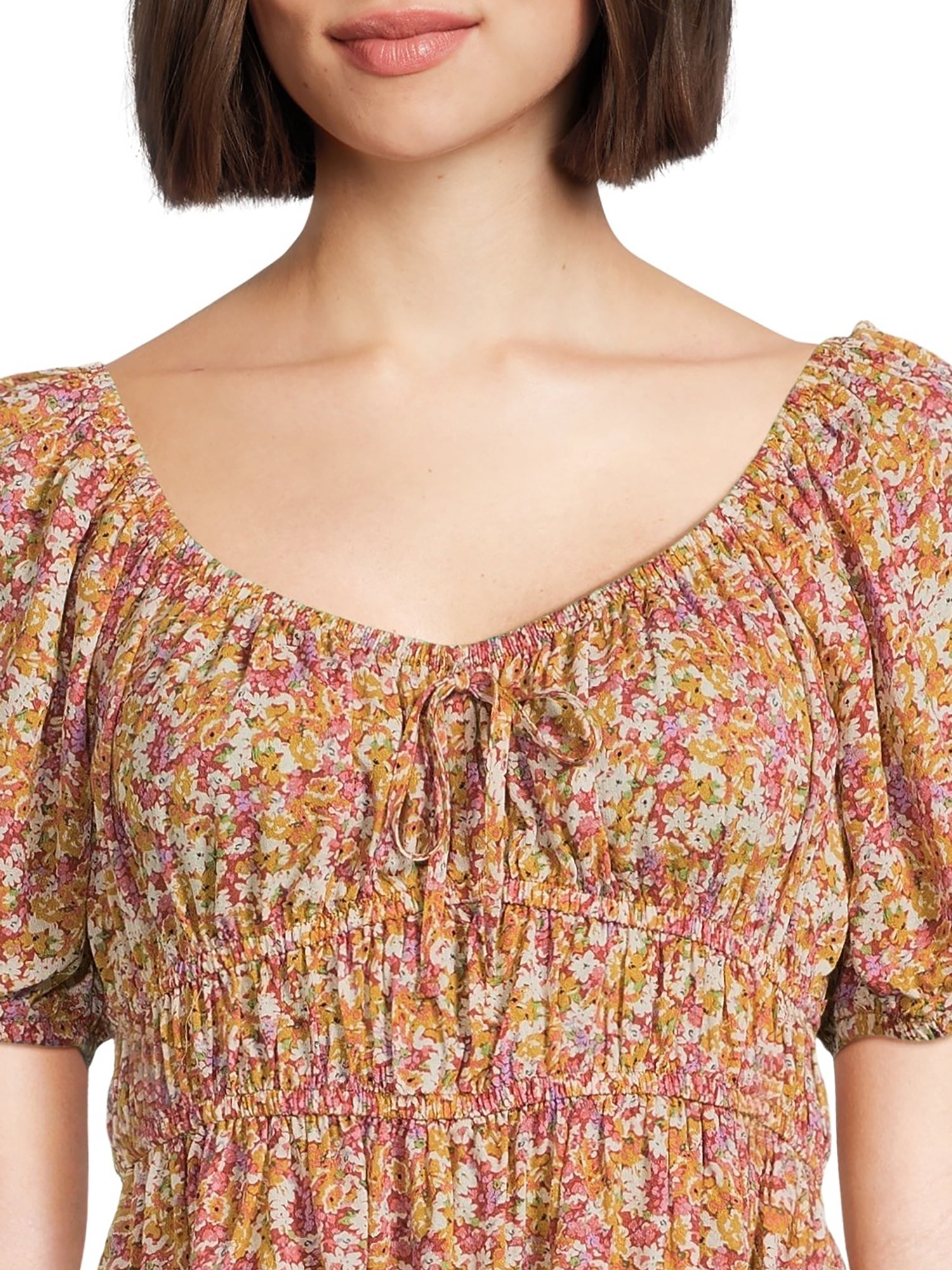 Self Esteem Juniors Peplum Print Peasant Top