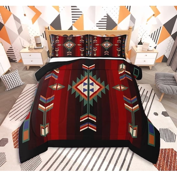 Feelyou Tribal Aztec Bedding Comforter Set, Black Red Twin Comforter Sets, Bohomian Hippie Style Bedding Set, Super Cozy Bedroom Decorative, 2pcs