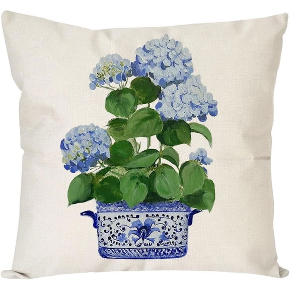 Green and Blue Floral Pillow Covers 18x18 Inch Chinoiserie Porcelain Vase Grand Millenial Outdoor Farmhouse Decorations Decorative Throw Pillows Cases for Home Living Room Couch Decor