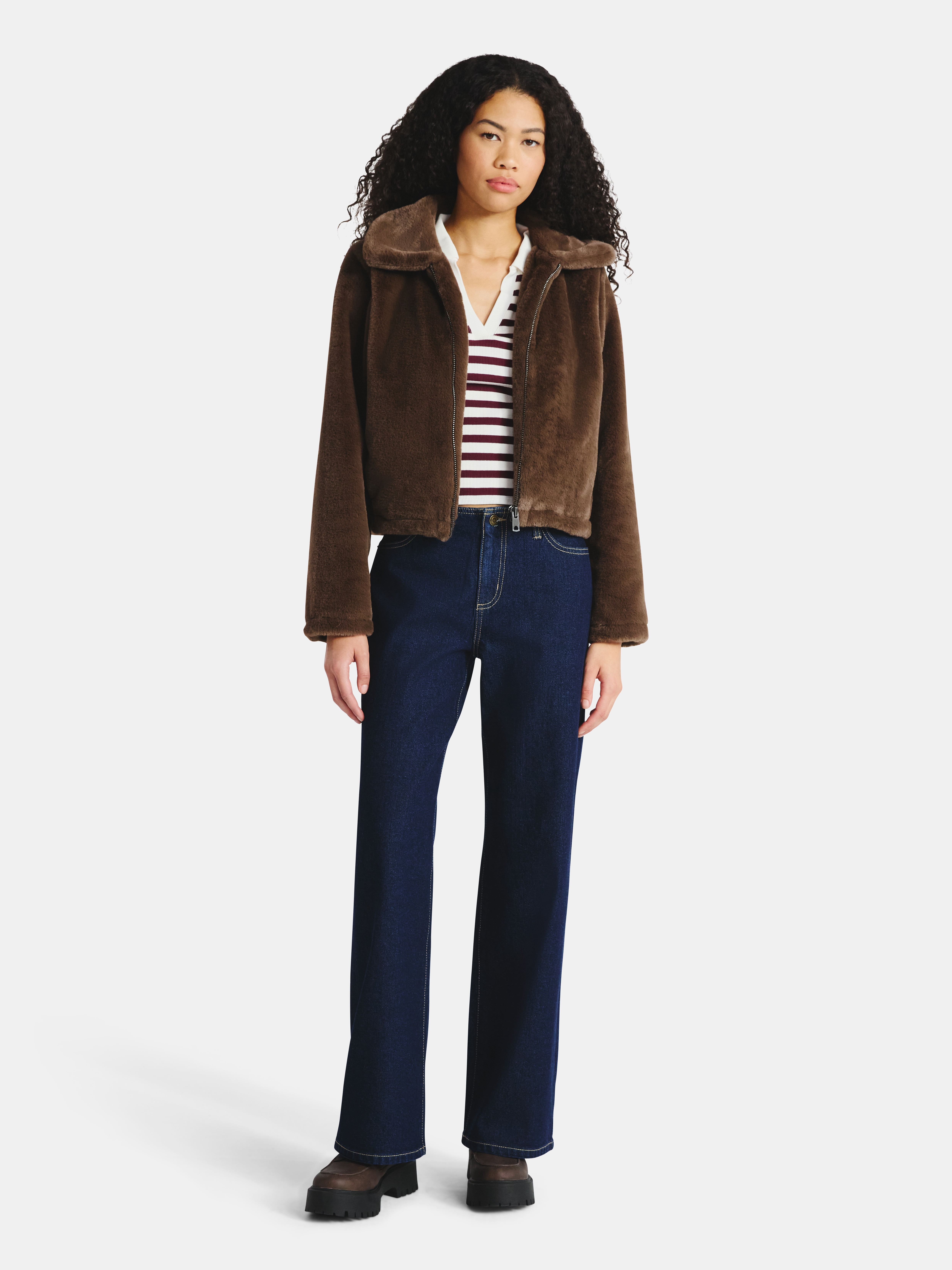 No Boundaries Faux Fur Jacket, Women's