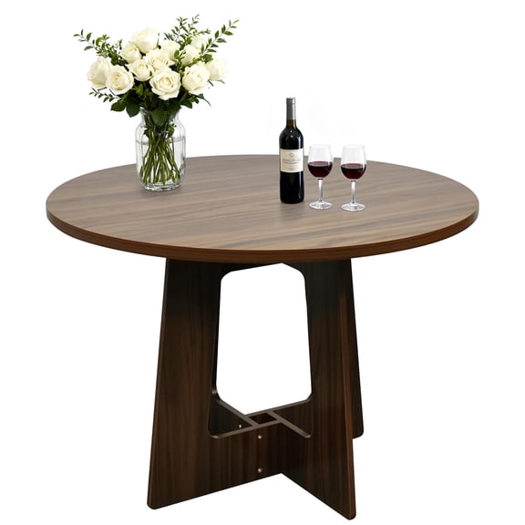Huisuilinss Round Dining Table For 4,43.3" Wood Kitchen Table,Farmhouse Dinner Table With Cross Base,Circle Kitchen Table For Home Living Room Cafe Apartment Small Spaces(Table Only)