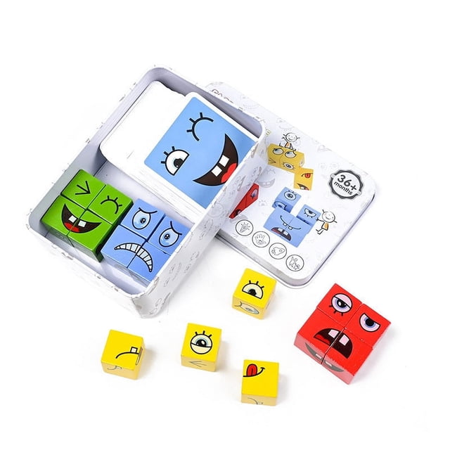 Bloques de construcción de cubos de madera que cambian de cara para niños, juguetes educativos, juego de batalla de escritorio, juguetes interactivos entre padres e hijos