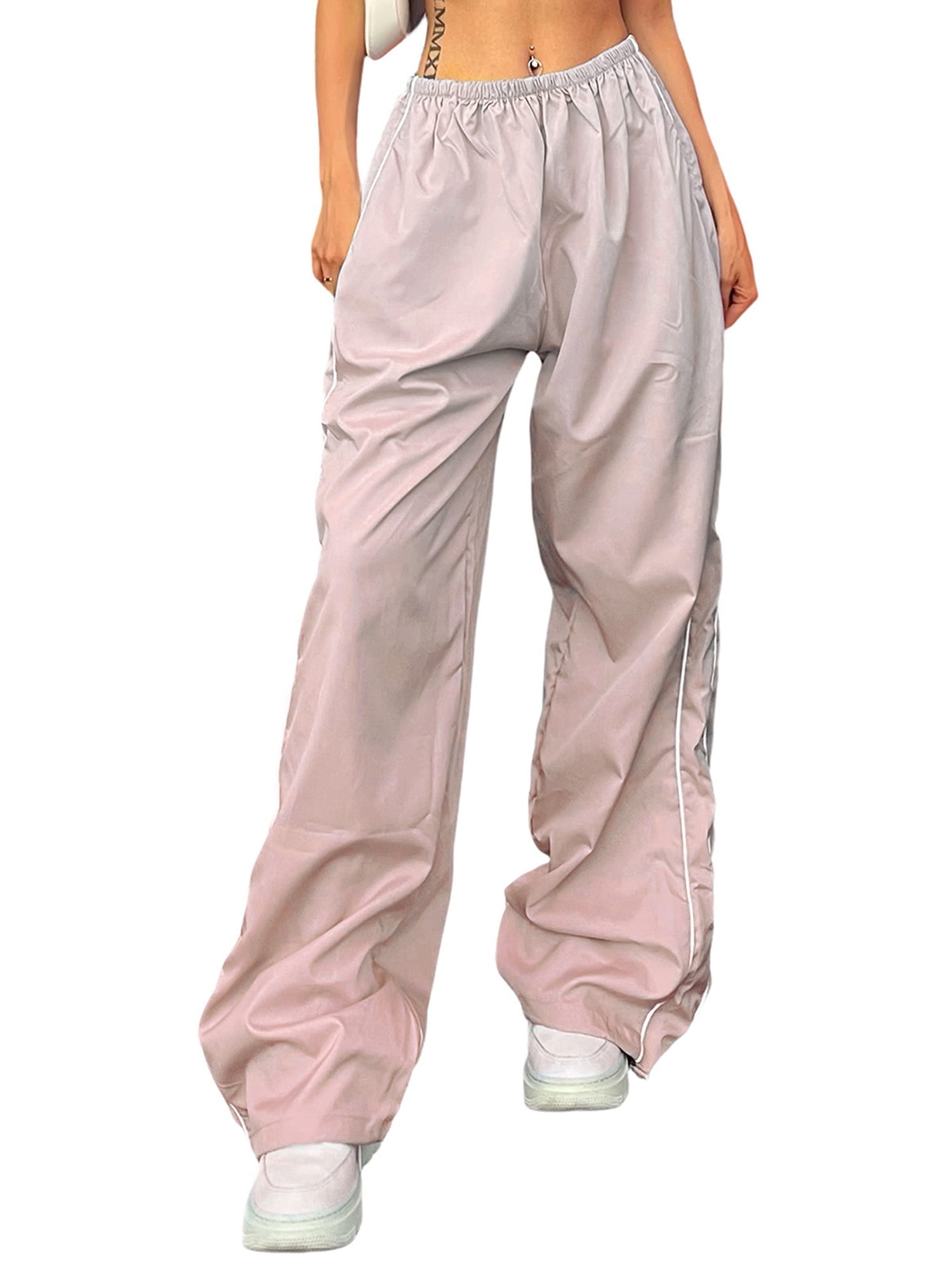 wsevypo Parachute Pants for Women Baggy Cargo Pants Low Rise Y2K Track