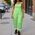 thumbnail image 4 of JULMCOMO Plus Size Jumpsuits for Women Plaid Print Tie Strap Scoop Neck Loose Fit Overalls Sleeveless Vacation Casual Jumpsuits Light Green 2XL, 4 of 5