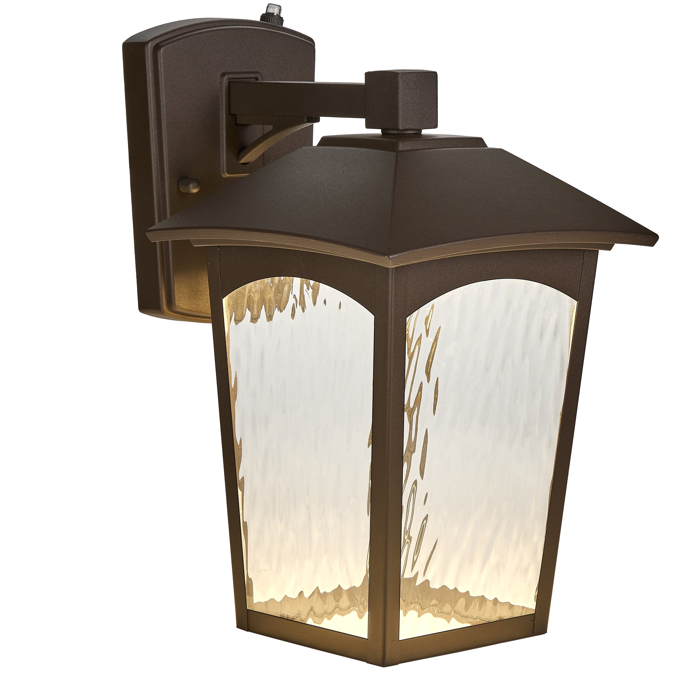 Maxxima LED Porch Lantern - Outdoor Wall Light, Bronze w/Water Glass, Photocell Dusk to Dawn Sensor, 800 Lumens, 3000K Warm White, Ideal Fixture for Backyard Patio and Front Door Lighting