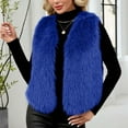 thumbnail image 2 of Dazajoo Faux Fur Vest Women Furry Open Front Sleeveless Cropped Cardigan Winter Casual V Neck Jackets,Blue,L, 2 of 9