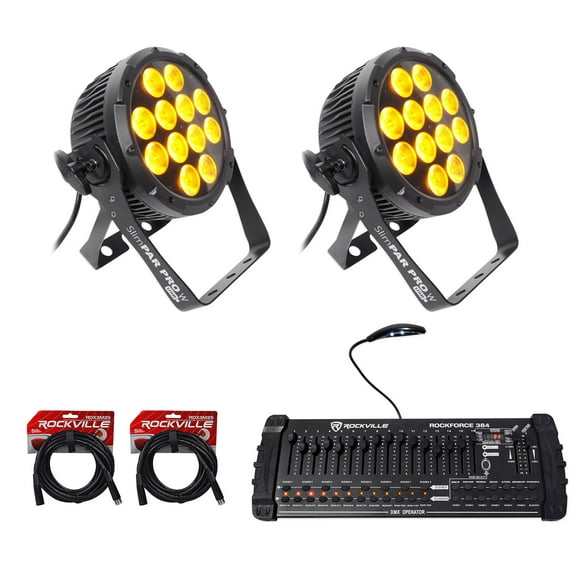 (2) Chauvet DJ SlimPar Pro W USB D-Fi LED Par Can Wash Lights   DMX Controller