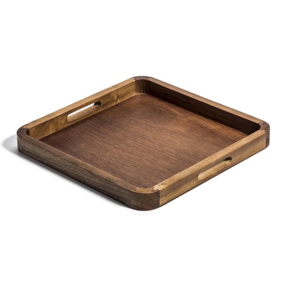 Bandeja de servir Kalmar Home cuadrada de madera de acacia, 35 x 35 x 5 cm