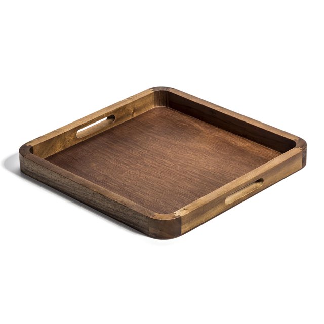Bandeja de servir Kalmar Home cuadrada de madera de acacia, 35 x 35 x 5 cm