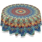 SKYSONIC Beautiful Bohemian Mandala Tablecloth 60 in,Party Lace Round Table Cloth Water Resistant Spill Proof Large Table Cover for Kitchen BBQ Hotel Dining Party Decoration