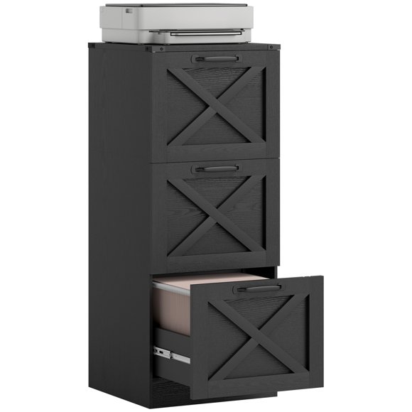 HOMCOM 3 Drawer File Cabinet, Filing Cabinet Fits Letter/A4 Size, Black