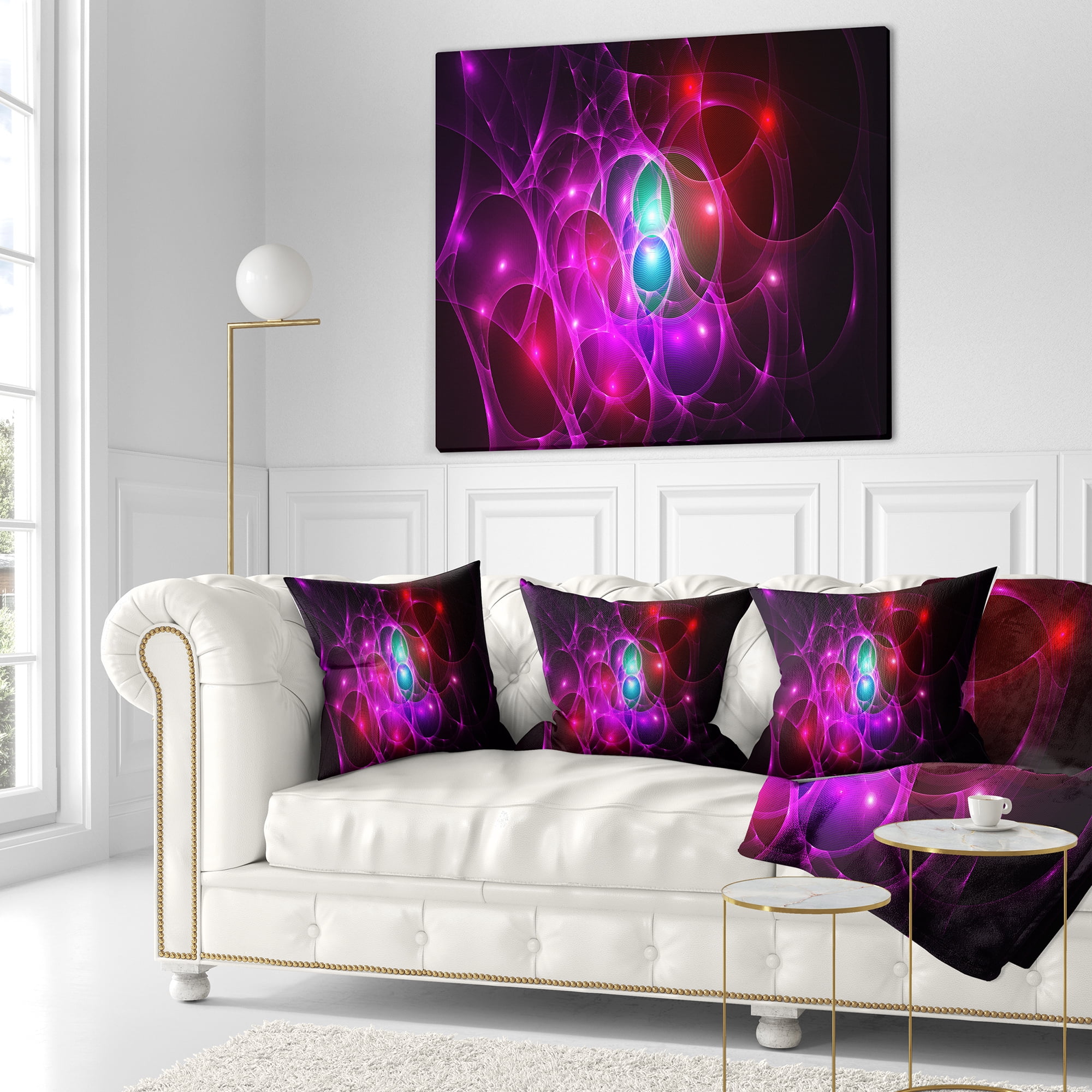 Designart Pink Glowing Bubbles Time - Abstract Throw Pillow - 18x18